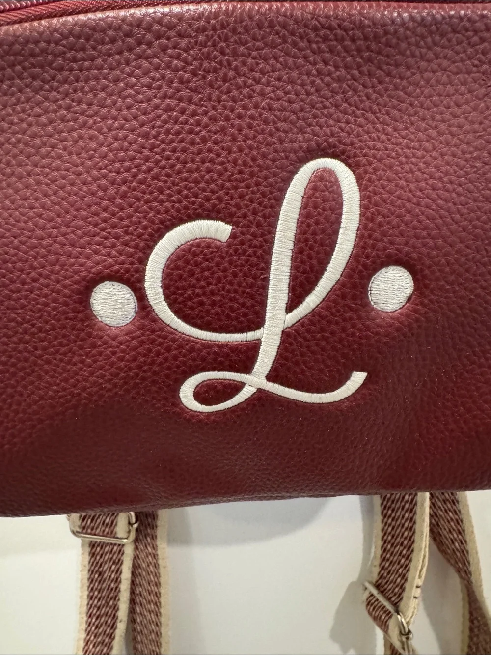 Thirty-One Monogram 'L' Burgundy Faux Leather Backpack